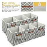 MaidMAX Foldable Storage Cubes, Set of 6 Decorative Fabric Storage Bins Containers Organizers Drawers with Wood Handles for Shelves Clothes Closet Kids Bedroom, Gray Polka Dot