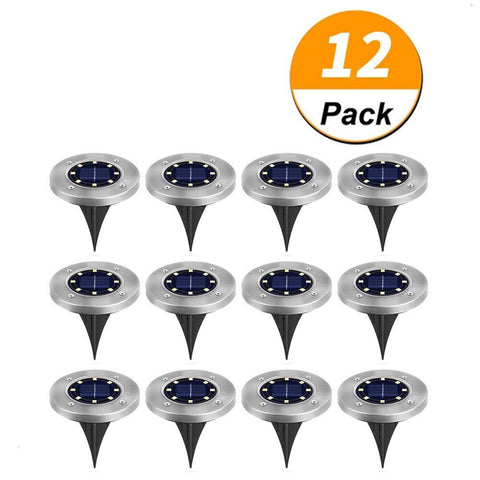 12 Pack Solar Powered Ground Lights, 8LED Solar Pathway Lights Solar Powered Disk Garden Light Solar Lawn Lights, Outdoor Waterproof Solar Patio Landscape Lighting for Deck Yard Walkway-White (12)