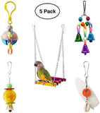 BWOGUE 5pcs Bird Parrot Toys Hanging Bell Pet Bird Cage Hammock Swing Toy Hanging Toy for Small Parakeets Cockatiels, Conures, Macaws, Parrots, Love Birds, Finches