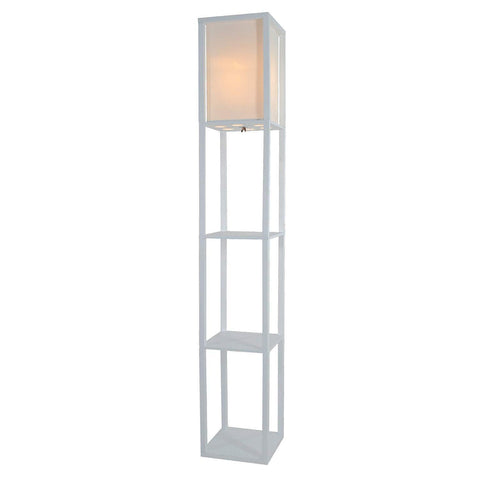 Light Accents Floor Lamp 3 Shelf Standing Lamp 63" Tall Wood with White Linen Shade (Black)