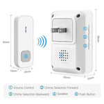 Wireless Doorbell ,Waterproof Door Chime Kit with 1 Push Button,1 Plug-in Receiver,55 Melodies ,5 Level Volume，Night Light and LED Indicator Operating at 1000ft for Home Office