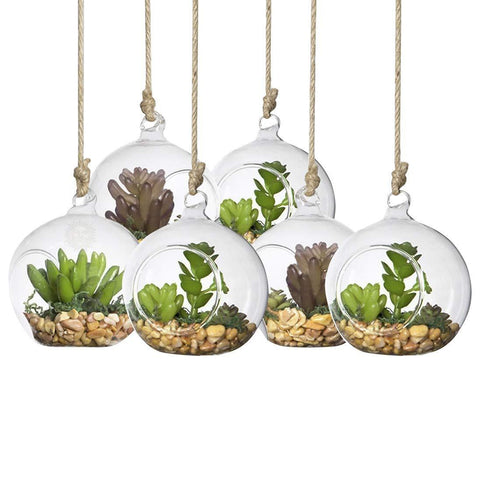 SunGrow 3 Hanging Glass Terrariums Spherical Air Plant Orb - Handmade, Heat-Resistant Glass - Create Refreshing Atmosphere in Terrace Garden - Rocks, Plants & Other Accessories NOT Included