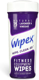 Wipex Natural Gym & Fitness Equipment Wipes, Vinegar & Lavender, 75ct Canister, Great for Yoga Mats, Pilates & Dance Studios, Home & Corp Gym, Peloton & Cycle Bikes, Spas