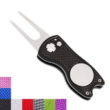 Mile High Life All Metal Foldable Golf Divot Tool with Pop-up Button & Magnetic Ball Marker (Multi-Colors/Shape)