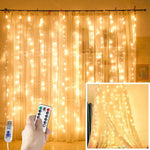 Juhefa Curtain Lights, USB Powered Fairy Lights String,IP64 Waterproof & 8 Modes Twinkle Lights for Parties, Bedroom Wedding,Valentines' Day Wall Decorations (300 LEDs,9.8x9.8Ft, Warm White)