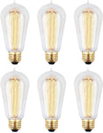 6pcs Edison Bulbs, KinHom 60 Watt Dimmable Vintage Incandescent Light Bulb - E26 Base - Clear Glass - Tear Drop Top - Classic Squirrel Cage Filament Lamp - ST58