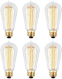 6pcs Edison Bulbs, KinHom 60 Watt Dimmable Vintage Incandescent Light Bulb - E26 Base - Clear Glass - Tear Drop Top - Classic Squirrel Cage Filament Lamp - ST58