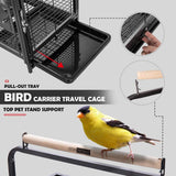 VIVOHOME 18 Inch Heavy Duty Wrought Iron Travel Carrier Portable Bird Parrot Cage with Feeding Bowls and Rope Perch