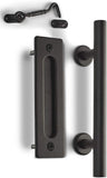 MJC & Company - 12" Square Modern Sliding Barn Door Handle Pull/Flush Combo and Privacy Lock - Indoor/Outdoor Hardware Set - Black Powder Coated Steel for Bedroom, Bathroom, Closet, Shed, or Gate