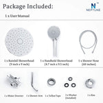 Neptune Luxury 3-Way 2-In-1 High Pressure Showerhead with Handheld Combo 9-Inch Large Adjustable Rainfall Shower Head and Multi-Setting 4.7-Inch Handheld Spray Use 2 Showerheads Separately or Together