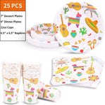 Duocute Fiesta Party Supplies 177PCS Mexican Theme Cinco De Mayo Disposable Tableware Set Includes Plates, 12oz Cups, Napkins, Spoons, Forks, Knives, Tablecloth and Banner, Serves 25