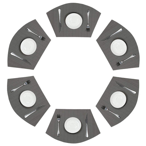 PAUWER Grey Round Table Placemats Set of 7 Wedge and Round Placemats Set for Round Dining Table Washable Woven Vinyl Placemats Set