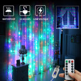 Juhefa Curtain Lights, USB Powered Fairy Lights String,IP64 Waterproof & 8 Modes Twinkle Lights for Parties, Bedroom Wedding,Valentines' Day Wall Decorations (300 LEDs,9.8x9.8Ft, Warm White)