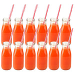 Kingrol 12 Pack Reusable Glass Milk Bottles, 11 oz Vintage Dairy Bottles with Straws & Metal Screw on Lids, Milk Bottle for Parties, Weddings, BBQ, Picnics