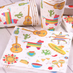 Duocute Fiesta Party Supplies 177PCS Mexican Theme Cinco De Mayo Disposable Tableware Set Includes Plates, 12oz Cups, Napkins, Spoons, Forks, Knives, Tablecloth and Banner, Serves 25