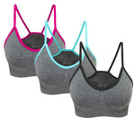 AKAMC 3 Pack Women's Medium Support Cross Back Wirefree Removable Cups Yoga Sport Bra