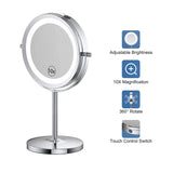 Benbilry Lighted Makeup Mirror - LED Double Sided 1x/10x Magnification Cosmetic Mirror,7 Inch Battery-Powered 360 Degree Rotation Vanity Mirror with On/Off Push-Button