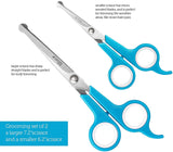 Elfirly Dog Grooming Scissors Set - 2 Pet Grooming Scissors – Safe Rounded Tips – 1 Small Micro Serrated Dog Trimming Scissor For Face, Ear, Nose & Paw + 1 Larger Dog Scissor