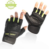 day wolf New Full Finger Workout Gloves Gym Exercise Half Finger Fitness Gloves Heavy Weight Lifting Leather Palm Protection Strong Grip Padded Quality Breathable Comfort Gloves