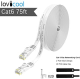 Lovicool CAT6 Ethernet Patch Cable 75ft White LAN Cable Flat Internet Computer Networking Cable High Speed Up to 10Gigabit Ethernet Cord with RJ45 Connector for Modem Switch Boxes Router PS4 Xbox 23m