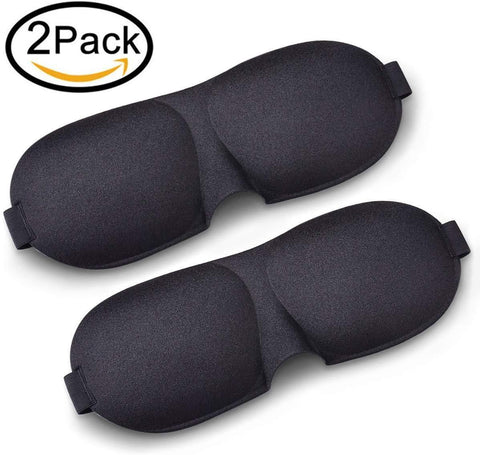 3D Sleep Mask for sleeping, Contoured Shape Eye Mask (2 Pack) Sleeping Mask for Women, Men, Super Smooth Blindfold for Travel, Shift Work (Black & Black)