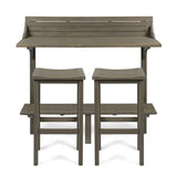 Great Deal Furniture Cassie Outdoor 3 Piece Grey Finish Acacia Wood Balcony Bar Set