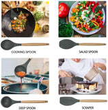 POENSCAE Kitchen Utensils,Silicone Cooking Utensils Set，11-Piece with wood Handles for Non-Stick and Heat Resistant Cookware Set FDA Approved and BPA Free-Great Holiday Gift