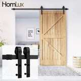 Homlux 6ft Heavy Duty Sturdy Sliding Barn Door Hardware Kit Single Door - Smoothly and Quietly - Simple and Easy to Install - Fit 1 3/8-1 3/4" Thickness Door Panel(Black)(J Shape Hangers)