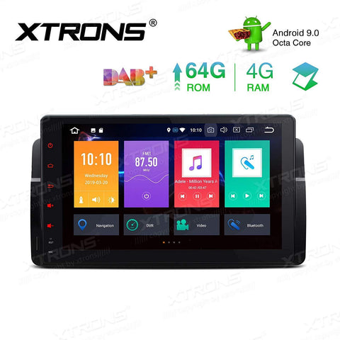 XTRONS 9 Inch Android 9.0 Car Stereo Radio Player Octa Core 4G RAM 64G ROM GPS Navigation Multi-Touch Screen Head Unit Supports Screen Mirroring WiFi OBD2 DVR TPMS for BMW E46 3er M3 Rover75 MG ZT