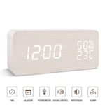 BlaCOG Alarm Clock Digital Desk Wooden Alarm Clock Upgraded with Time Temperature, Adjustable Brightness, 3 Set of Alarm and Voice Control - Bamboo
