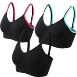 AKAMC 3 Pack Women's Medium Support Cross Back Wirefree Removable Cups Yoga Sport Bra