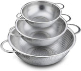 CIA Colander Set of 3, TeamFar Stainless Steel Micro-Perforated Colander with Handle, Metal Colanders Strainers for Vegetable Pasta Fruit Food, Durable & Dishwasher Safe - Various Size (16/22/28 cm)