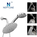 Neptune Luxury 3-Way 2-In-1 High Pressure Showerhead with Handheld Combo 9-Inch Large Adjustable Rainfall Shower Head and Multi-Setting 4.7-Inch Handheld Spray Use 2 Showerheads Separately or Together