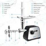 Baulia MG806 Electric Grinder for Home Use, 3 Cutting Blades & Stuffing Tubes, Stainless Steel Meat Mincer for Making Sausages, Chopped Liver, Size #10, Silver