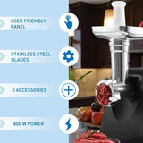 Baulia MG806 Electric Grinder for Home Use, 3 Cutting Blades & Stuffing Tubes, Stainless Steel Meat Mincer for Making Sausages, Chopped Liver, Size #10, Silver