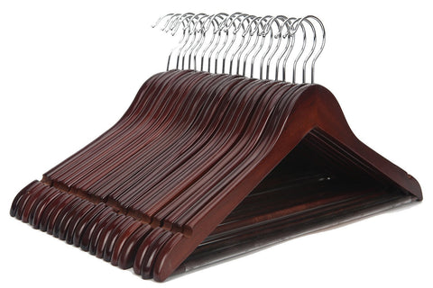 JS HANGER Solid Wooden Suit Hangers Retro Finish with Anti-Rust Hooks and Non-Slip Bar - 20 Pack