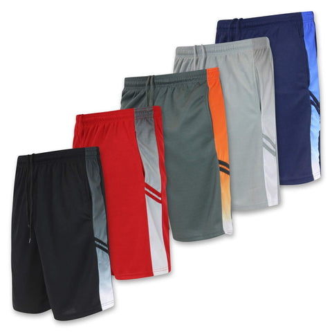 Real Essentials Men's Active Athletic Performance Shorts with Pockets - 5 Pack