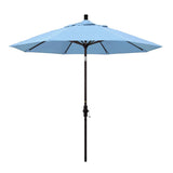 California Umbrella 9' Round Aluminum Market Umbrella, Crank Lift, Collar Tilt, White Pole, Sunbrella Pacific Blue