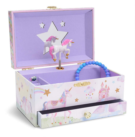 JewelKeeper Girl's Musical Jewelry Storage Box Pullout Drawer, Rainbow Unicorn Design, The Unicorn Tune