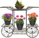 Sorbus Garden Cart Stand & Flower Pot Plant Holder Display Rack, 6 Tiers, Parisian Style - Perfect for Home, Garden, Patio (Black)