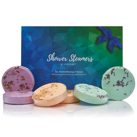 Cleverfy Shower Bombs Aromatherapy - Blue Box Set of [6] Shower Steamers With Essential Oils For Home Spa. Shower Melts a.k.a. Vaporizing Shower Tablets are Perfect for Sinus Relief Like Vapor Bath