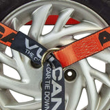 VULCAN ProSeries Orange 2 Inch x 96 Inch Lasso Auto Tie Down with Chain Anchors - 3300 lbs. Safe Working Load, 4 Pack - Easily Trailer Any Car, Truck, SUV, Jeep, Or Sportscar