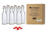 Swing Top Glass Bottles - Flip Top Brewing Bottles For Kombucha, Kefir, Beer - Clear Color - 16oz Size - Set of 6 - Leak Proof Easy Caps, Bonus Gaskets, Chalkboard Labels and Pen - Fast Clean Design by Otis Classic