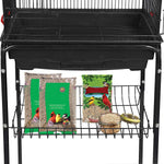 SUPER DEAL 59.3''/53'' Rolling Bird Cage Large Wrought Iron Cage for Cockatiel Sun Conure Parakeet Finch Budgie Lovebird Canary Medium Pet House with Rolling Stand & Storage Shelf