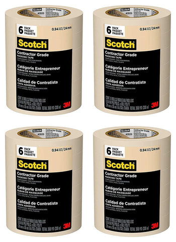 Scotch Contractor Grade Masking Tape, 0.94 inches x 60.1 yards (360 yards total), 2020, 6 Rolls