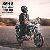 AHR Full Face Flip up Modular Motorcycle Helmet DOT Approved Dual Visor Motocross Blue M