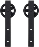 ZEKOO Rustic 6 FT by Pass Barn Doors Hardware Sliding Black Steel Big Wheel Roller Track for Double Wooden Doors