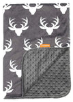 Dear Baby Gear Deluxe Reversible Baby Blankets, Custom Minky Print White Antlers, Red and Black Buffalo Plaid Minky