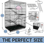 Petsmatig Wire Cat Cage: Spacious Foldable Metal Pet Crate Playpen with 3 Openings, 3 Platforms, 3 Ladders, 1 Hammock, 1 Bottom Tray, 4 Wheels and Free Grooming Gloves