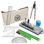 Protractor and Compass Set with Ruler, Set Square, Protractor, Compass for Geometry, Pencils, Pencil Case, Mechanical Pencil, Pencil Sharpener, Eraser and Lead